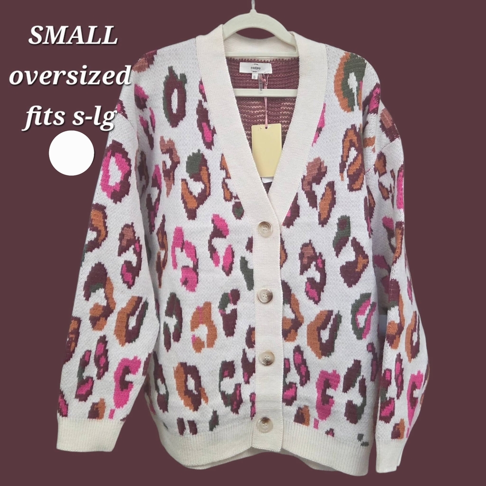 Entro Cream and Pink Leopard Cardigan